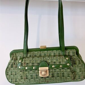 Franco Sarto Green Tweed Shoulder Bag